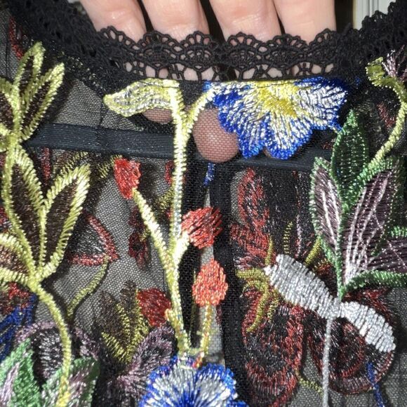 Soprano Cocktail Dress Size 1XL Embroidered Bodice Lace Sheer Scalloped Prom EUC - Picture 5 of 13
